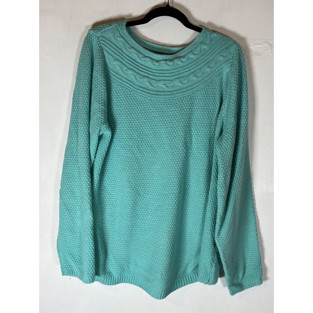 Mint Teal Cable Knit Sweater Long Sleeve Textured Soft Cozy Cottagecore 2XL